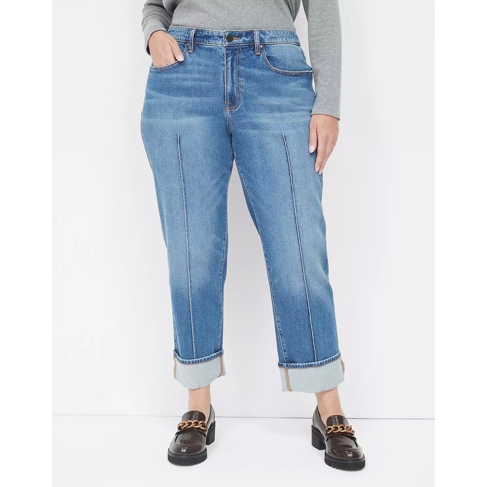 Lane‎ Bryant Relaxed Straight Jean Front Seam Detail Medium Wash Cuffed Denim - Picture 3 of 4